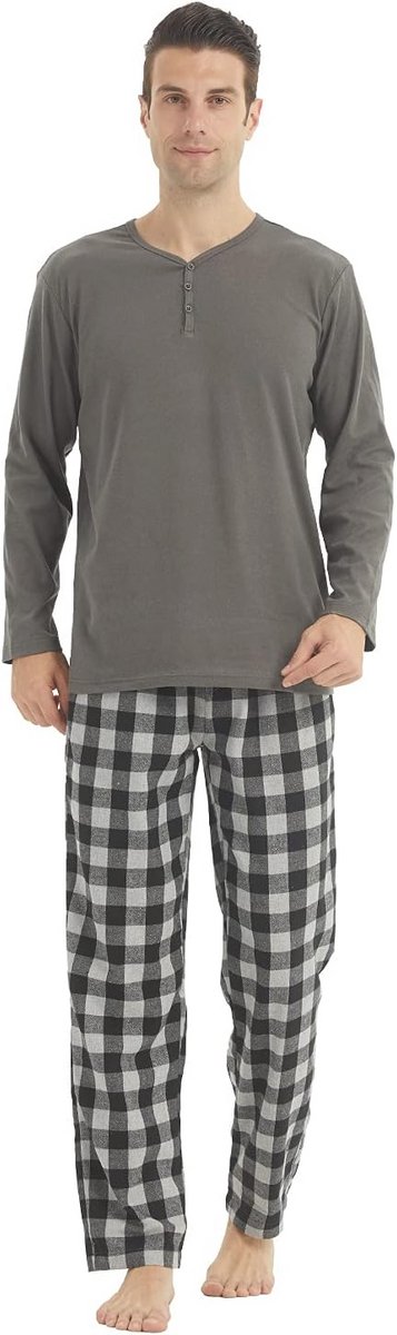 Heren Lounge- en Pyjamabuiset met Lange Mouwen en Flanellen Broek