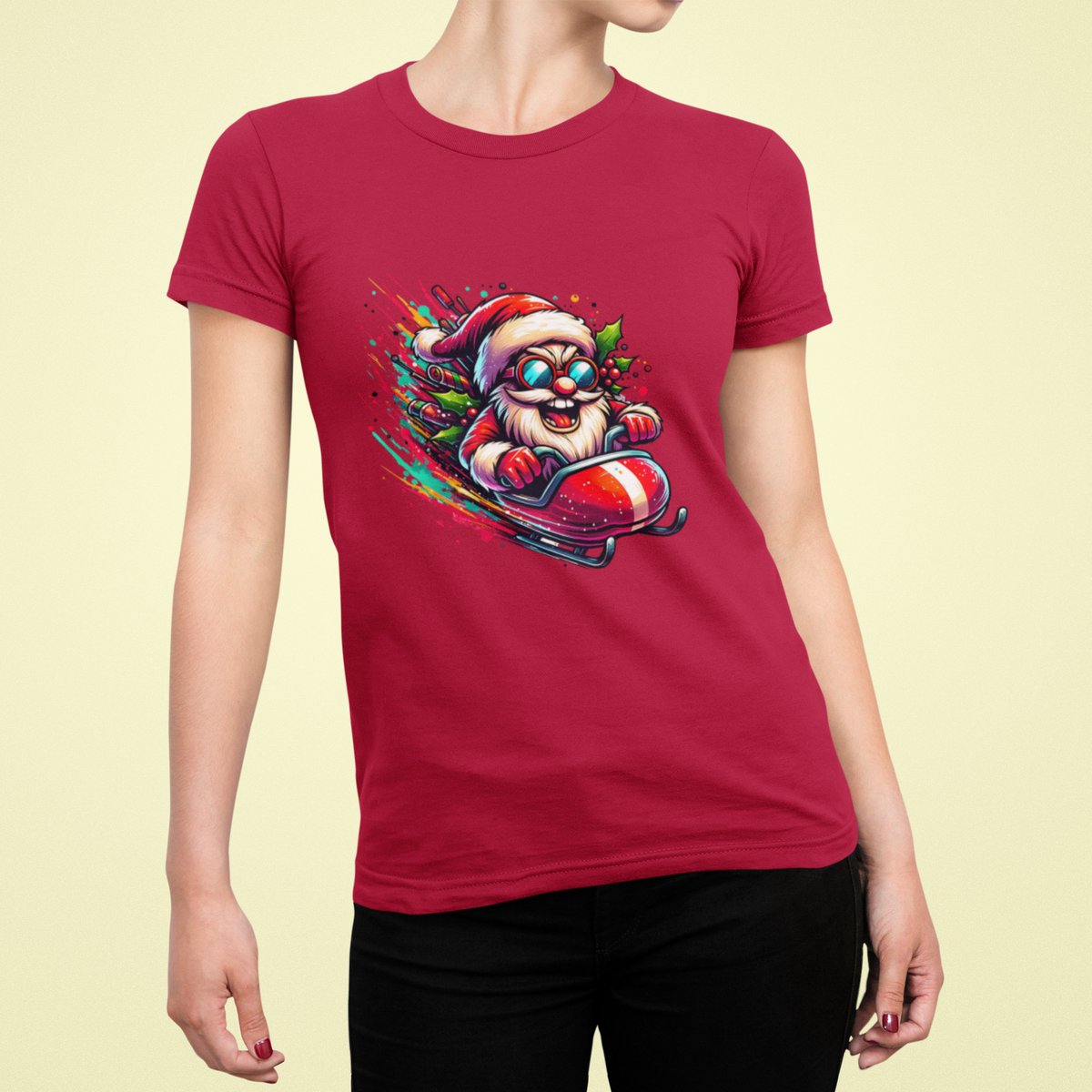 Turbo Santa - T-shirt Vrouw - T-shirt Rood - Kerst T-shirt - Maat XXL - Kerst Cadeau Vrouwen - Limited Edition