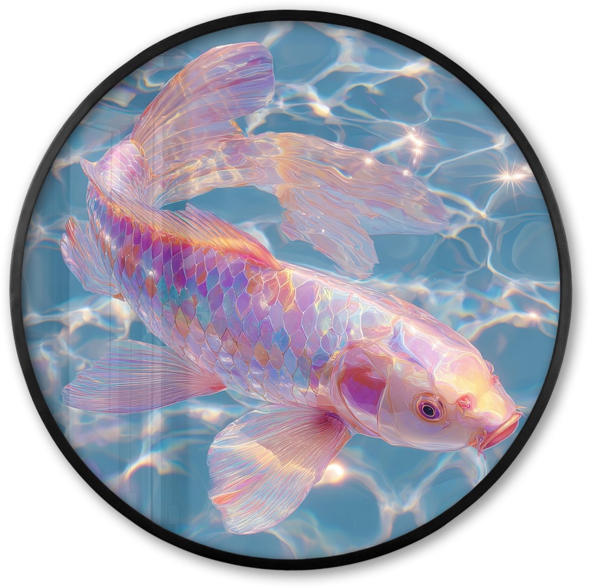 FrameYourWall Poster in lijst Rond - Fotolijst 80x80 cm - Posters - Vis - Water - Blauw - Licht - Ronde posterlijst zwart - Decoratie - Wanddecoratie woonkamer - Muurdecoratie slaapkamer