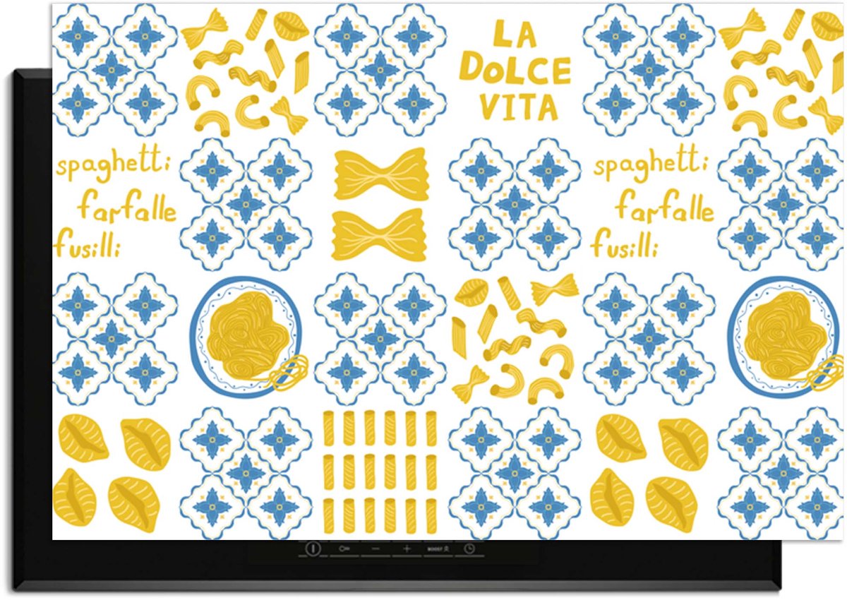 KitchenArt - Pasta Tiles - Inductie Beschermer - 62x52 cm - Kookplaat Beschermer - Luxe Afdekplaat Inductieplaat - Anti-slip & Oprolbaar - Beschermmat Inductiekookplaat