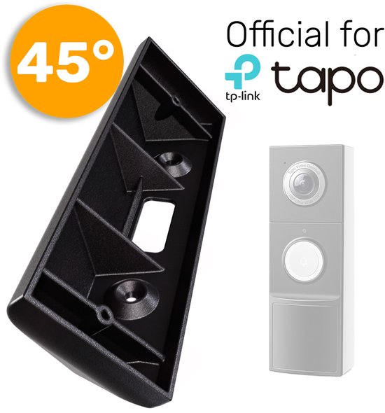 Made For TPLink Tapo D235 - 45° Hoekbeugel Zwart // Slimme Video Deurbel Wig // UV bestendig Kunststof // Inclusief schroeven