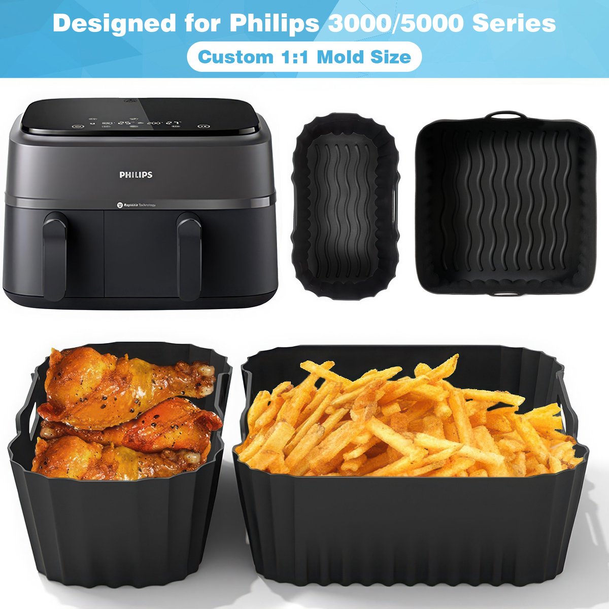 YONO Accessoires Set - geschikt voor Philips Dual Basket Airfryer - 5000 - 3000 series - 18in1 — afbeelding 5