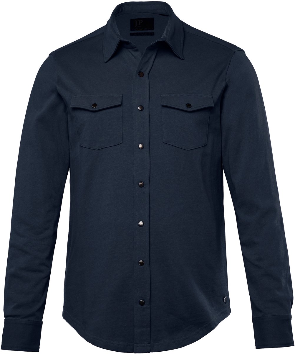 JP 1880 - Heren - Sweatoverhemd lange mouwen kentkraag Modern Basic Fit - Navy blauw - Maat XXL
