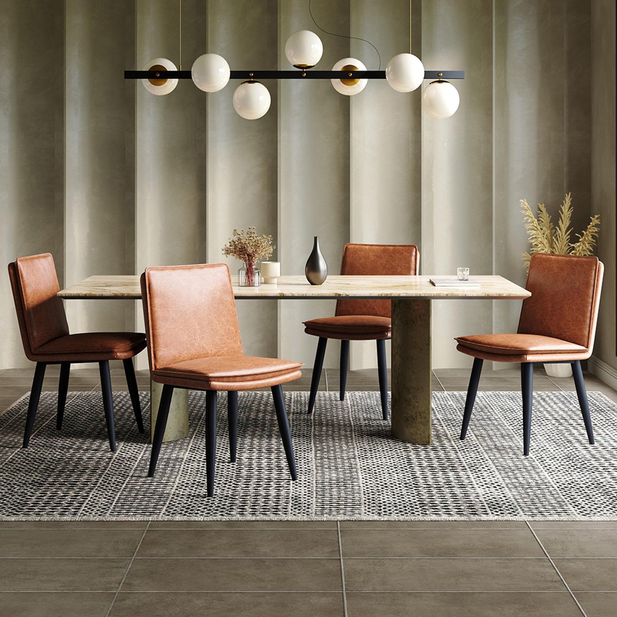 BLACKCOLORS 4 eetkamerstoelen, eetkamerstoelen van PU, dubbellaagse kussens, comfortabel en zacht, geschikt voor eetkamers, woonkamers, cafés, moderne stijl, bruin