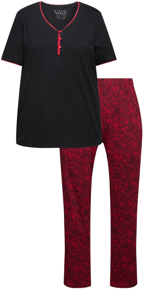 Ulla Popken - Dames - Pyjama sierrand kanten patroon halve mouw - Salsa - Maat 46+