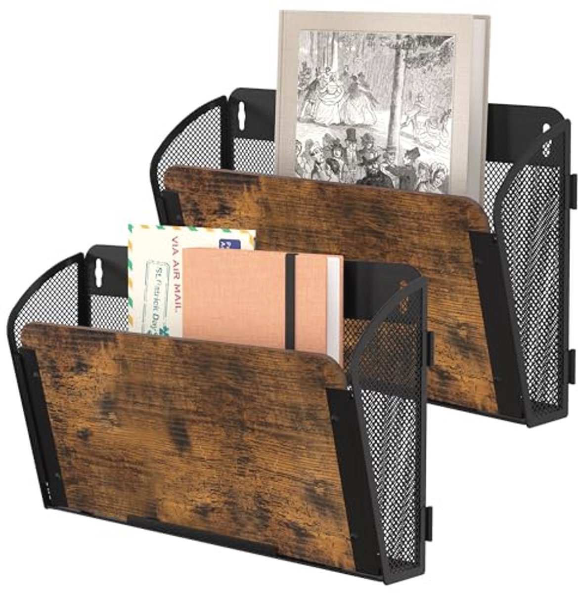 Wandorganizer met 2 Pockets - Houten Document Folder en Tijdschriftenhouder