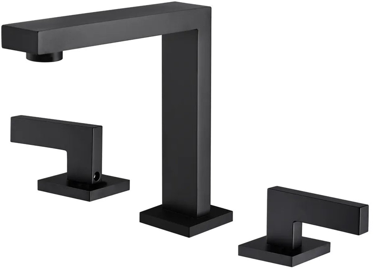 Hudor Wastafelkraan Zwart Messing - Driegats Wastafelmengkraan Klassiek Ontwerp - 302 Alphée Collectie - UPC Gecertificeerd