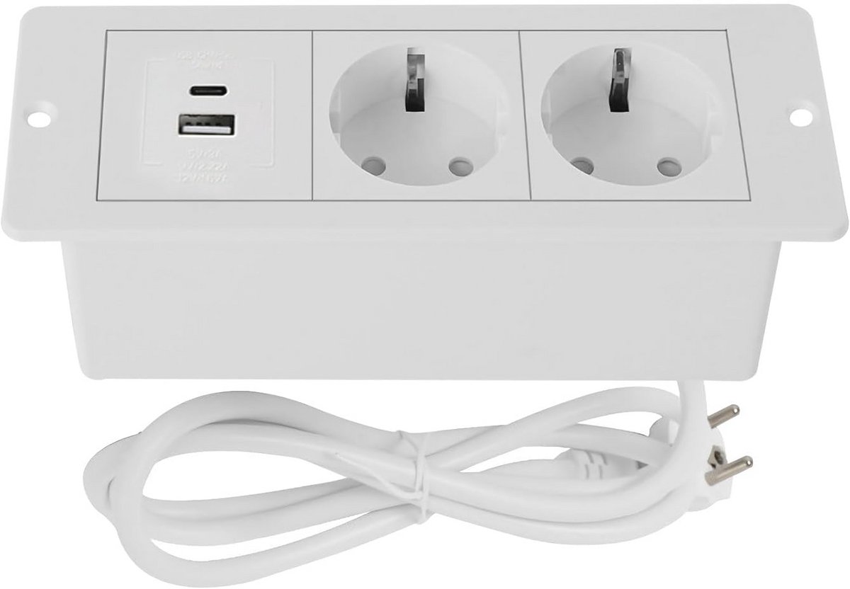 Inbouwstopcontact met USB en Snelladen voor Keuken en Kantoor - Dubbele Tafelstopcontact