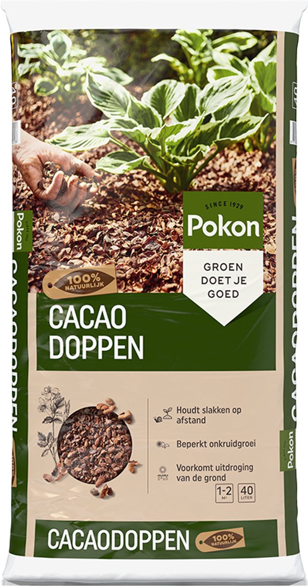 Bol.com Pokon Cacaodoppen - 40l - Cacaodoppen voor grondbedekking - Bodembedekkers - Houdt slakken op afstand aanbieding