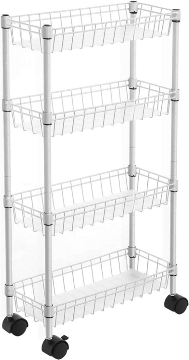 MIRA Home - Keukentrolley - Keukenrek - 4 lagen - Trolley - Wit - Serveerwagen - Keuken - 40x15x80cm