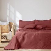 Dubbelzijdige Sprei met Pompons 240 x 260 cm - Ultrasoon Stiksel - Polyester - Oudroze
