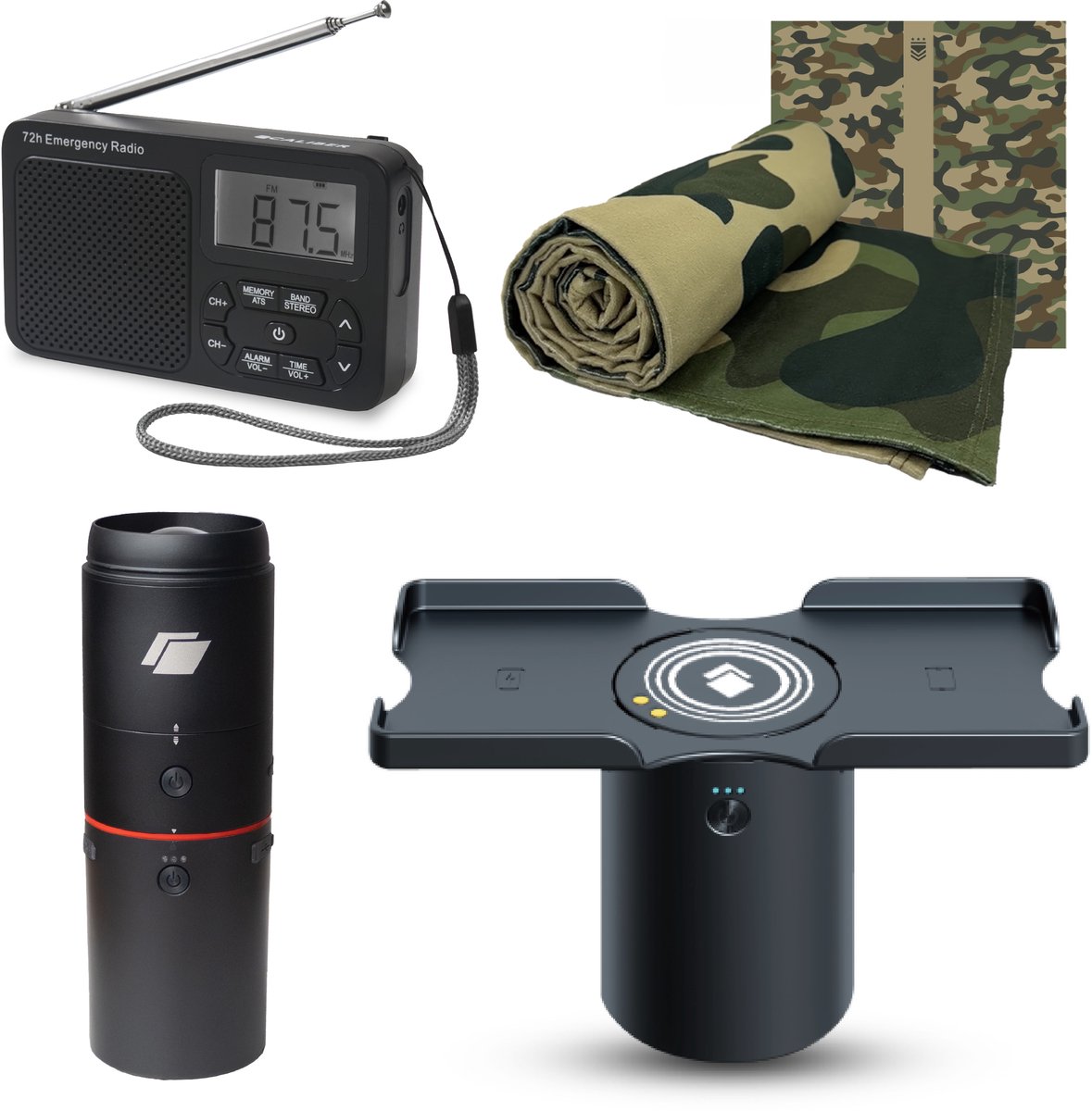 Caliber Noodpakket voor Thuis 72 uur - Noodradio - Powerbank 15000 mAh - Zaklamp - Warmtedeken - Draagbare Radio op batterijen - AM & FM - Denk Vooruit
