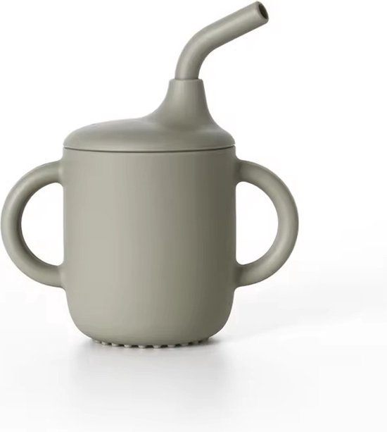 2 Stuks - Siliconen Drinkbeker Tuitbeker met Rietje - Kinder Oefenbeker met Oren - Open Beker - 180 ml - Blauw en Groen - BPA vrij — afbeelding 5