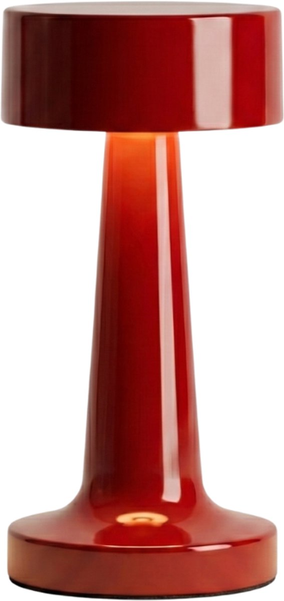 OMNIEXA Tafellamp - Retro Rood - Dimbaar en Draadloos - Luxe Oplaadbare LED Lamp - Aluminium Design