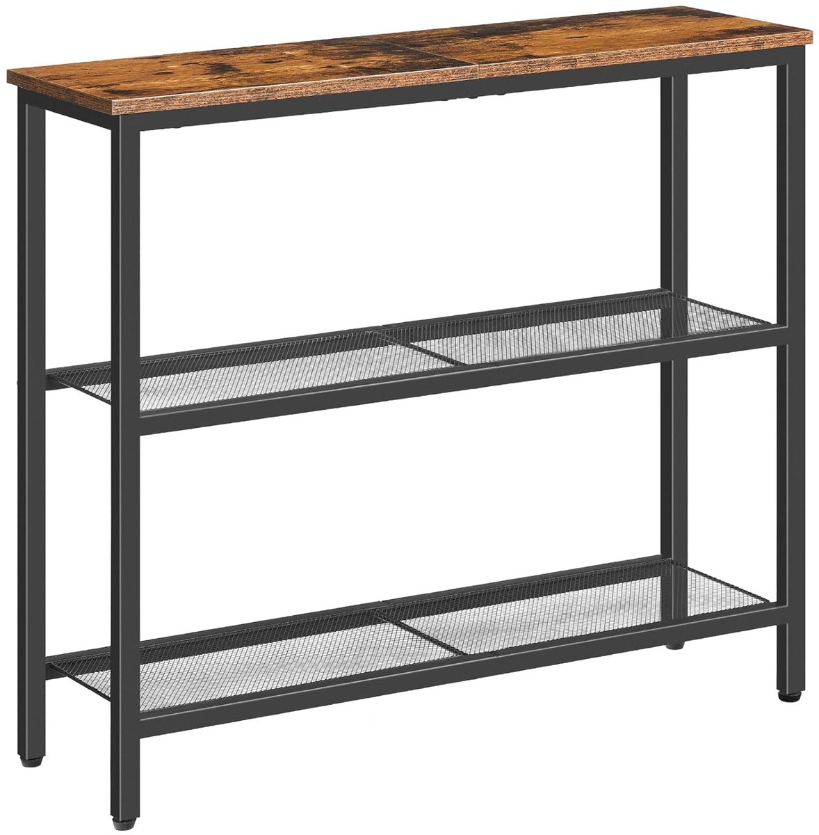 TRANKIELO® - Smalle Consoletafel met 3 Planken - Industriële Stijl - Duurzaam Metalen Gaasframe - Perfect voor Kleine Ruimtes