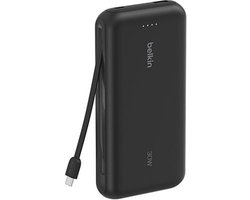 Belkin BoostCharge 20.000mAh Powerbank 30 watt met Geïntegreerde USB-C Kabel - Zwart