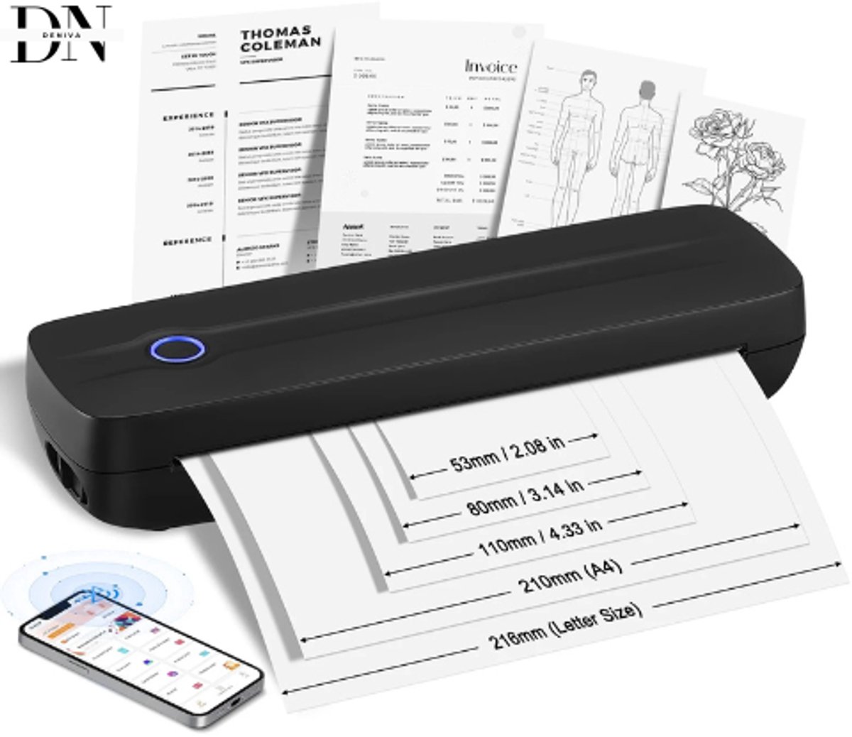 Deniva - Printer All In One Met Bluetooth - Inktloze - Mobiele - Thermische Printer - 2600mAh - 300DPI - Android/i0S/Laptop