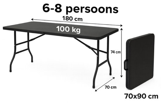 HEM Vouwtafel Inklapbaar 180x70 Zwart - Buffettafel - Klaptafel - Campingtafel - 100 kg Belastbaar - 9,5 kg - Met Rode HEM Topper van Merkloos — afbeelding 3