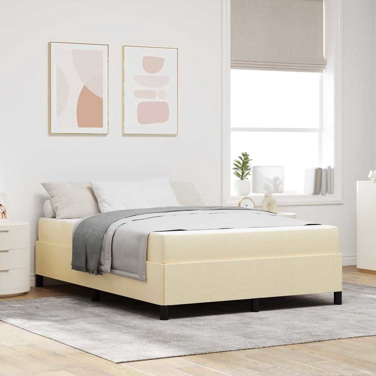 Tweepersoonsbed | Dubbelbed | Volwassenenbed | Boxspring bed Crème en Zwart 160 x 200 cm