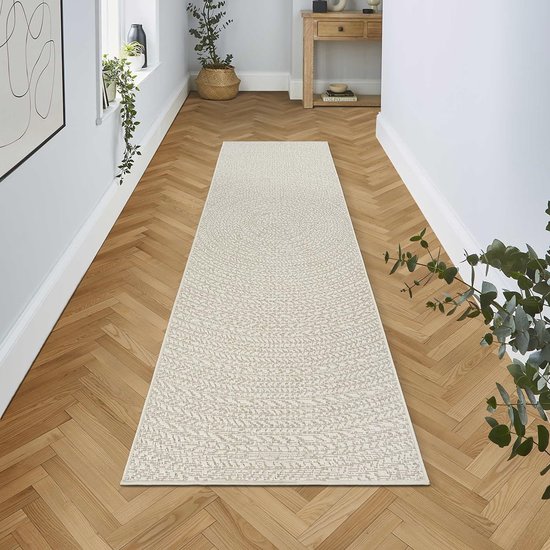 the carpet Kansas - stevige binnen- en buitentapijt in natuurlijke jute-look, weerbestendig, geschikt voor terras en tuin, ruitpatroon, Crème, 80 cm Rond