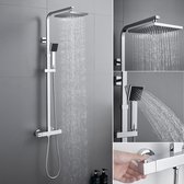 Auralum Max Regendouche met Thermostaatkraan - Doucheset Chroom - Vierkante hoofddouche 20 cm - Regendouche en Handdouche - Verstelbare Hoogte - Chroom