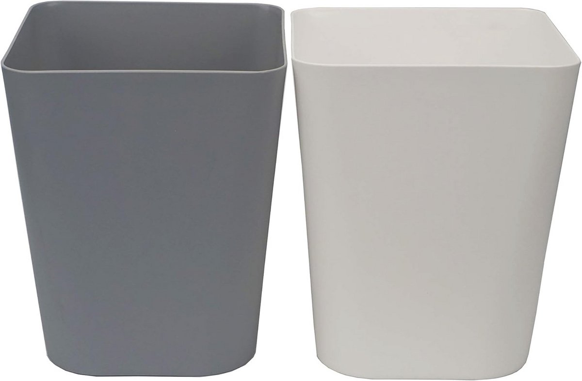 Kleine Afvalemmer voor Keuken, Kantoor en Badkamer - 6 Liter - 2 Stuks Wit en Grijs