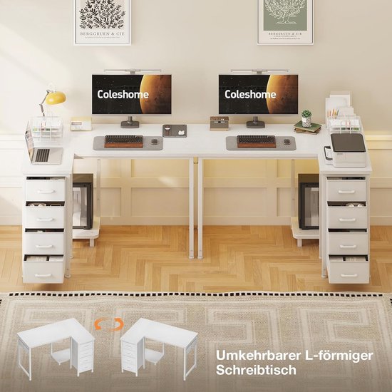 L-vormig Hoekbureau met 4 Lades - Omkeerbaar Computermeubel voor ...