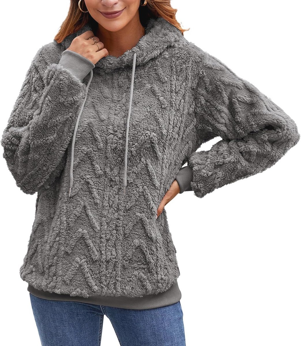 Dames teddyfleece hoodie - comfortabele en stijlvolle wintertrui in effen kleur