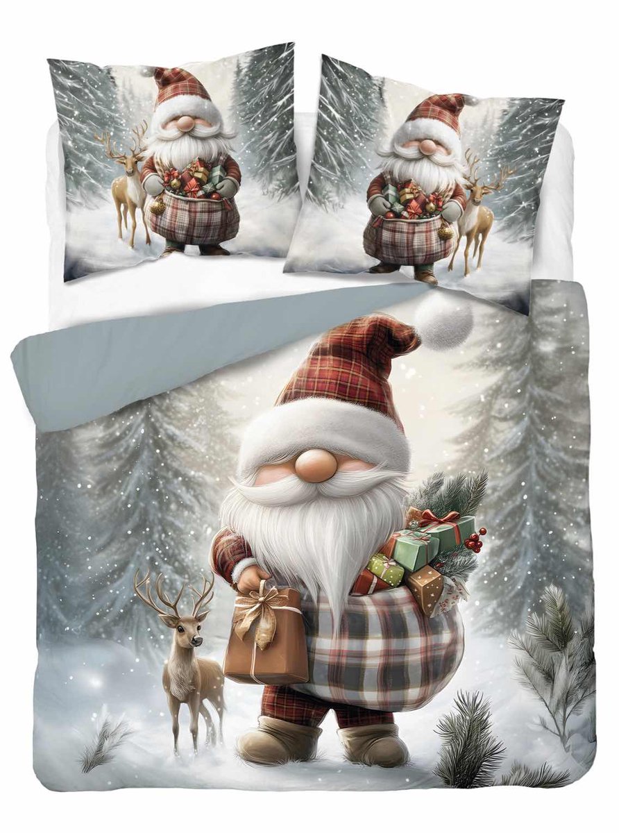 Kerst Dekbedovertrek 220x200cm Katoen 2 Kussenslopen 70x80cm Christmas Xmas Kabouter Reindier