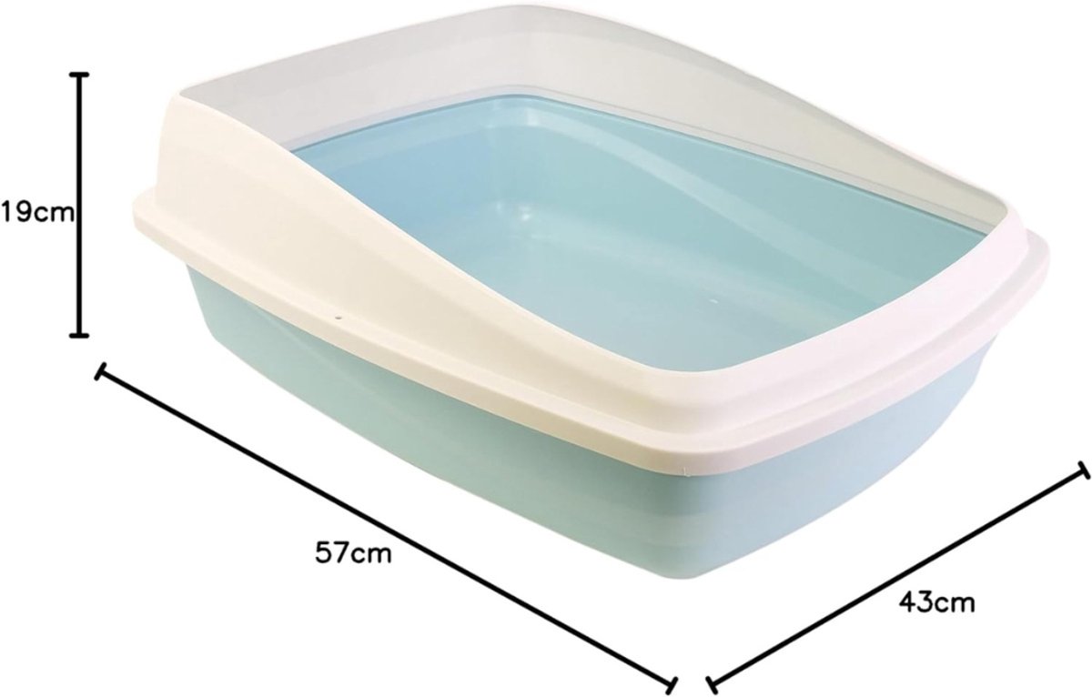 VIN® Kattenbak - afmetingen 43 x 57 x 19 cm - blauw/grijs met rand. kattenbak