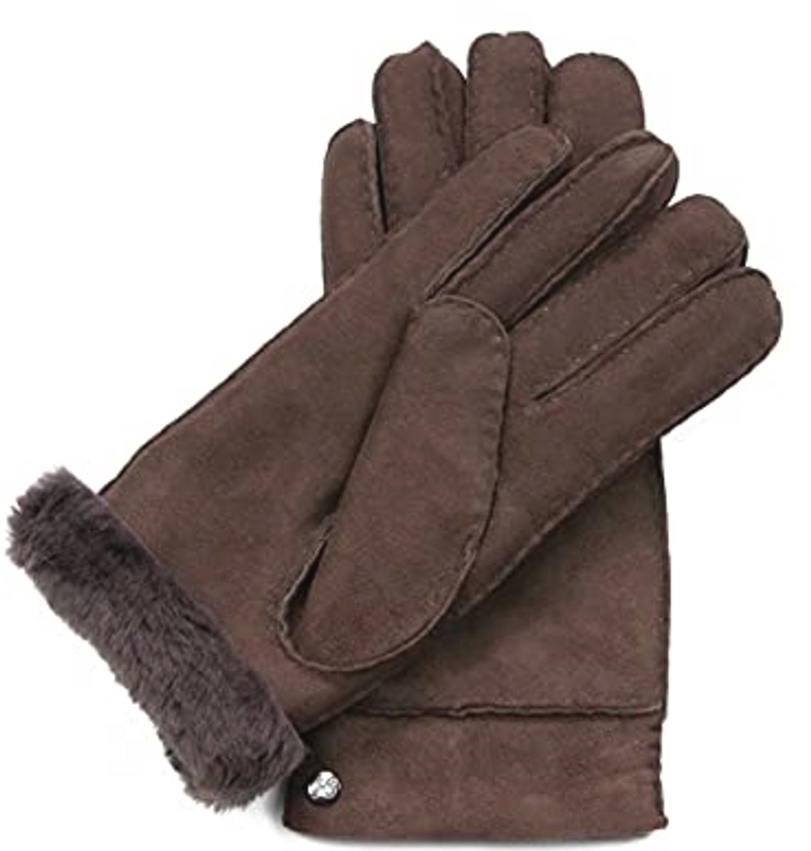 Warme leren lamsvacht handschoenen voor dames en heren in donkerbruin