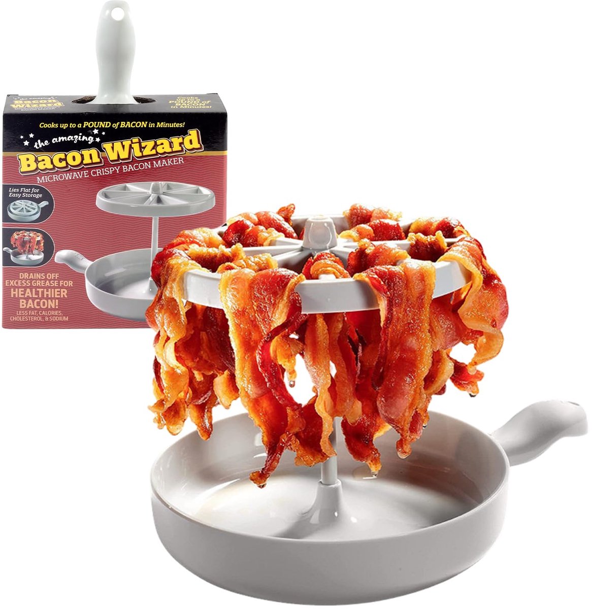 Micro-Golven Bacon Kookplaat, PP Microgolf Bacon-Kookplaat, Afneembare Microgolf Bacon Grill, met Bac à Graisse Rond en Grip in de onderkant, voor Bakken Bacon en Groenten Verwarmen