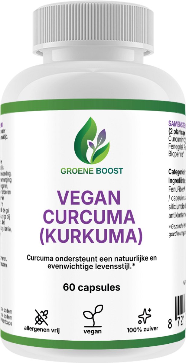 Groene Boost Curcuma Vegan Supplement – 60 Capsules – Curcuma Kurkuma Vegan