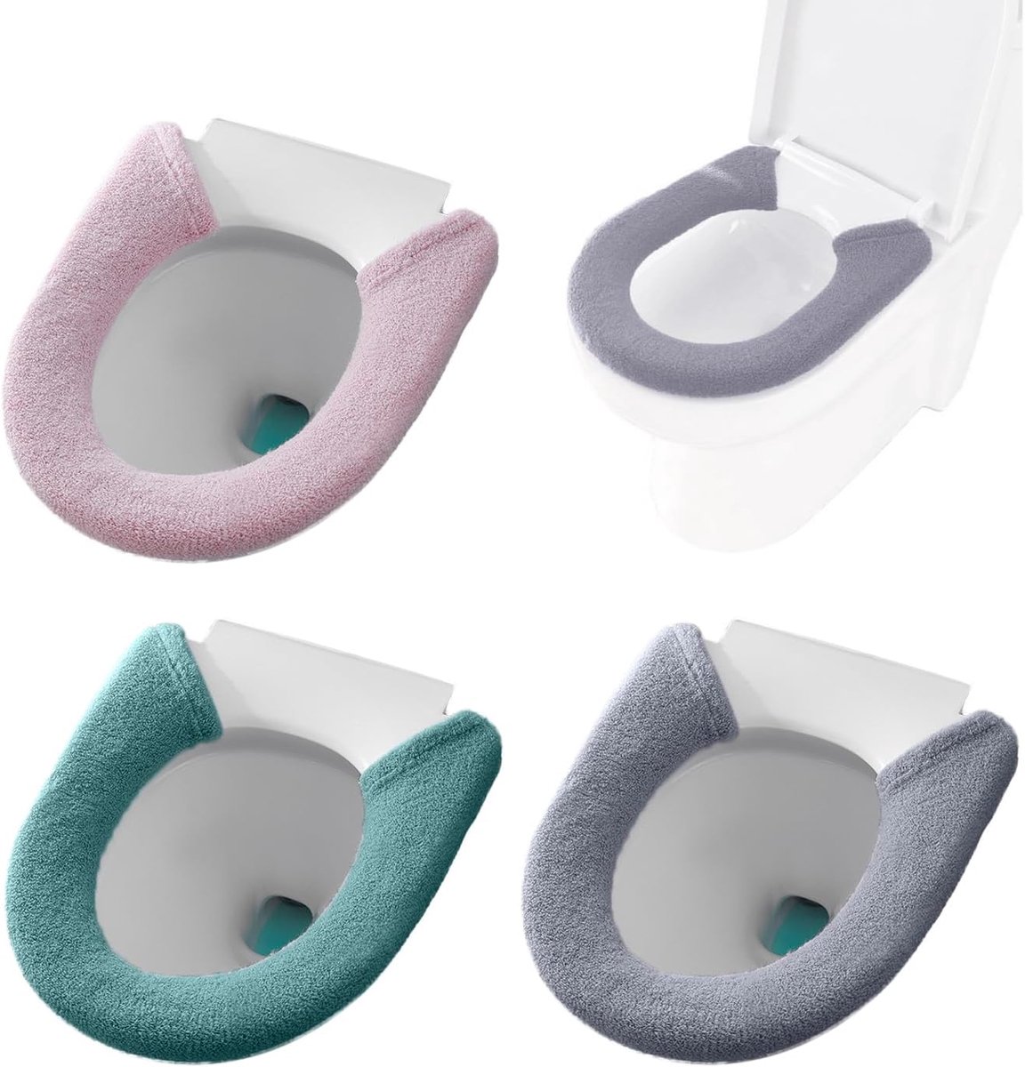 3-delige wc-brilwarmerhoes, wc-brilbescherming, wc-afdichting met knoop, zacht en comfortabel, universele wc-brilmat, warme wc-brilmat (3 kleuren)