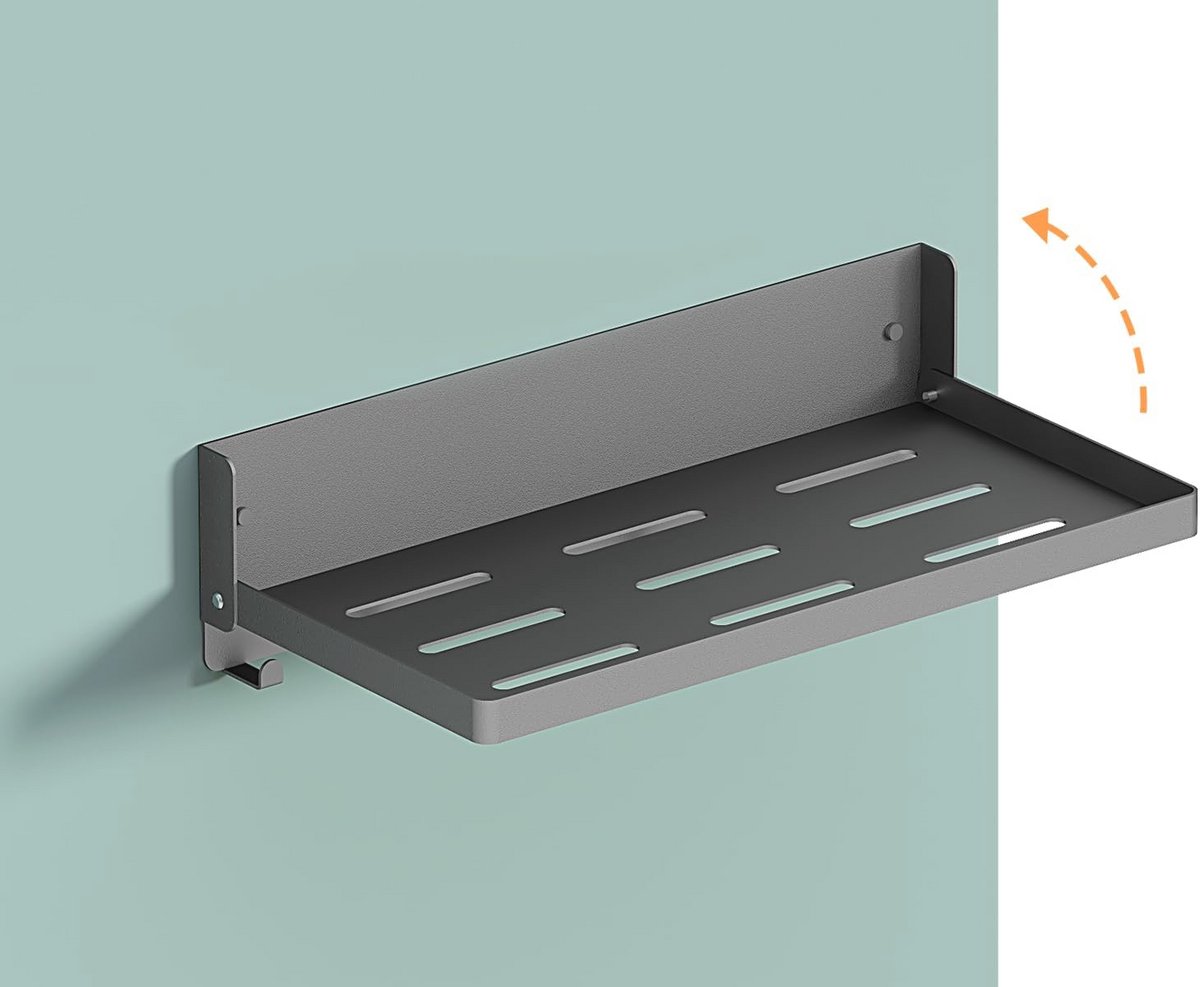 Kleine opvouwbare metalen wandplank met haken - Neerklapbare zwevende plank voor keuken, garage en toiletruimte (30 cm, 1 Pack)