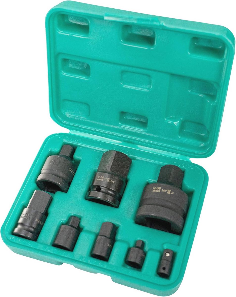 8-Piece Power Adapter Set with Chrome Vanadium Steel for Various Sizes