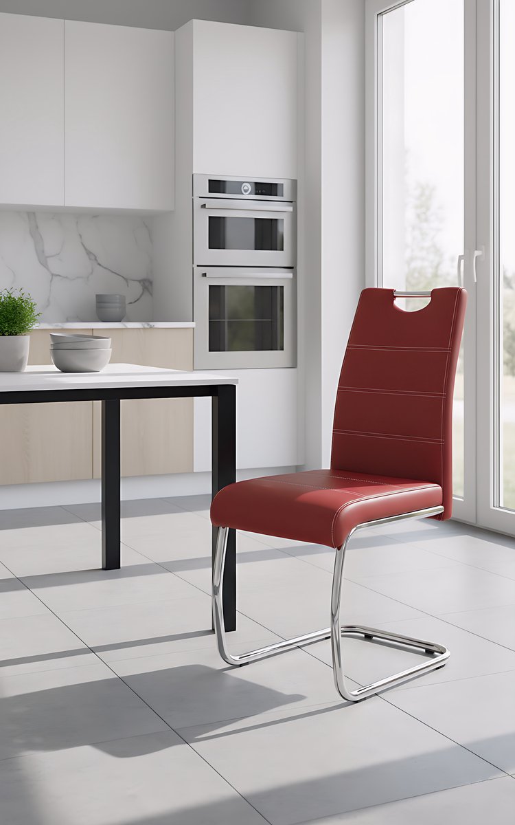Eetkamerstoelen Set van 2 – - 59x43x98 cm - – Kunstleer Bordeaux – Ergonomische - Medahomestore