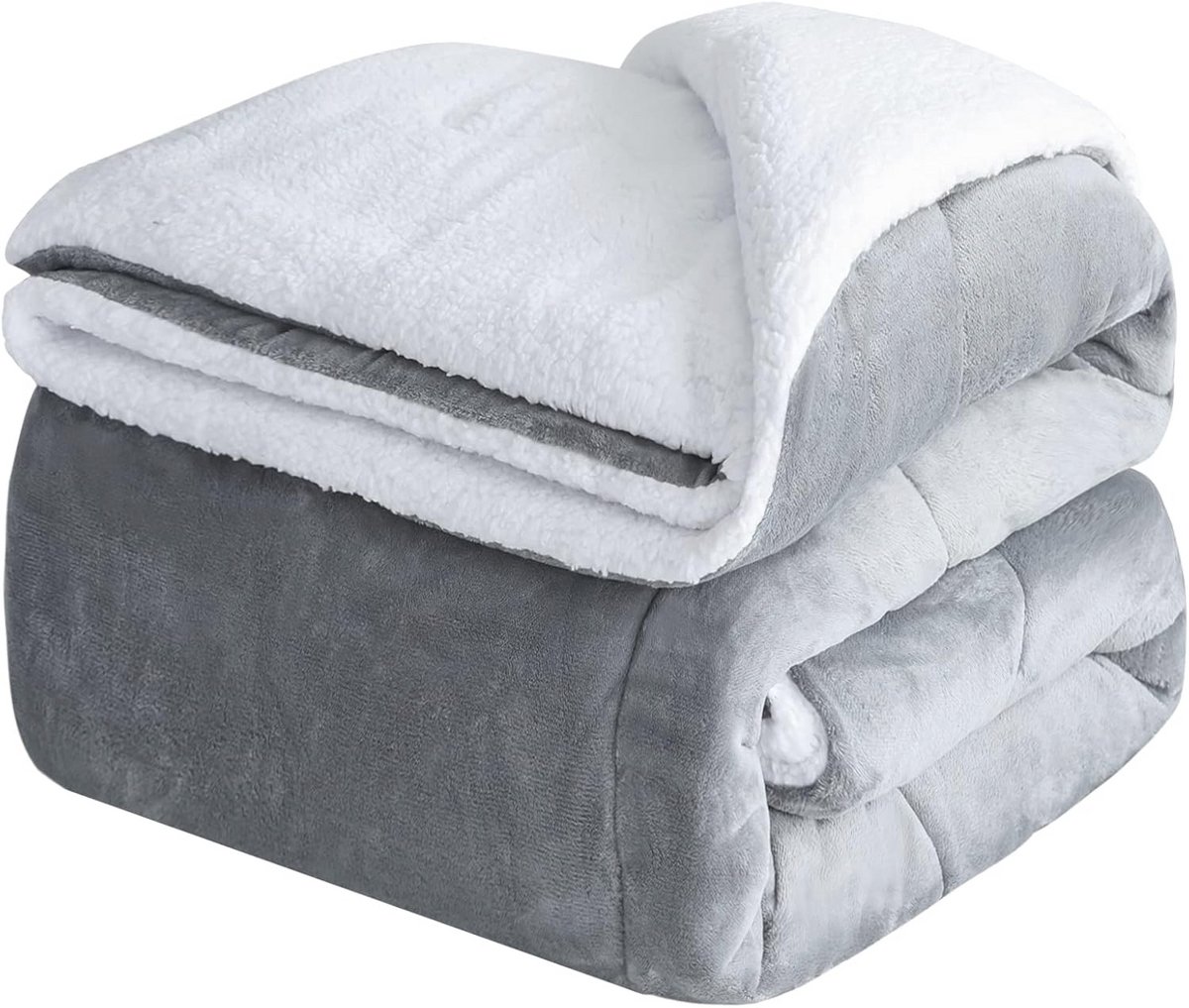 Zware Thermische Sherpa Fleece Deken voor Winter - Pluizige en Zachte Grote Fleece Plaid voor Bed en Bank (Dubbelzijdig, Grijs, 230x270cm)