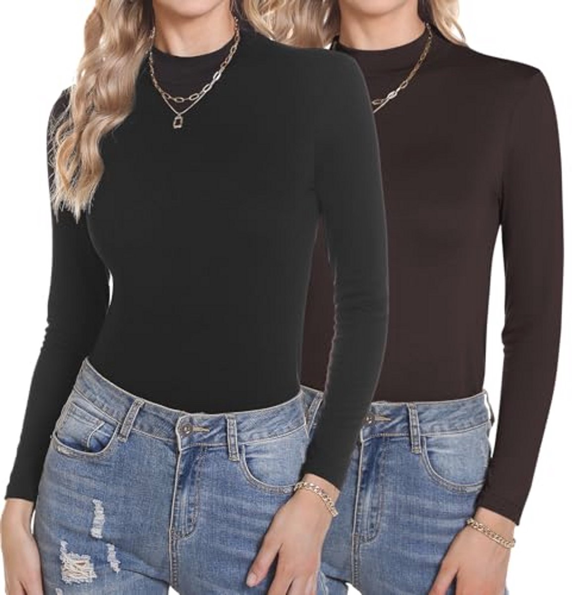 Dames 2-delige Set Lange Mouwen Turtleneck Katoen Elegante Basis Top Winter T-shirt