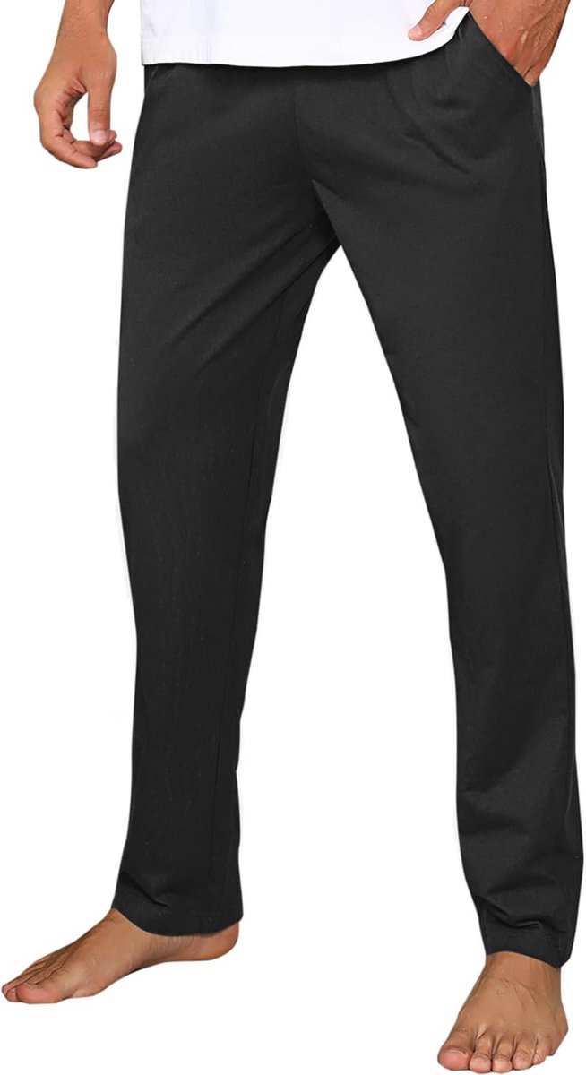 Comfortabele Katoenen Pyjama Broek voor Mannen - Lange Lounge Pyjama met Elastische Taille en Zijzakken