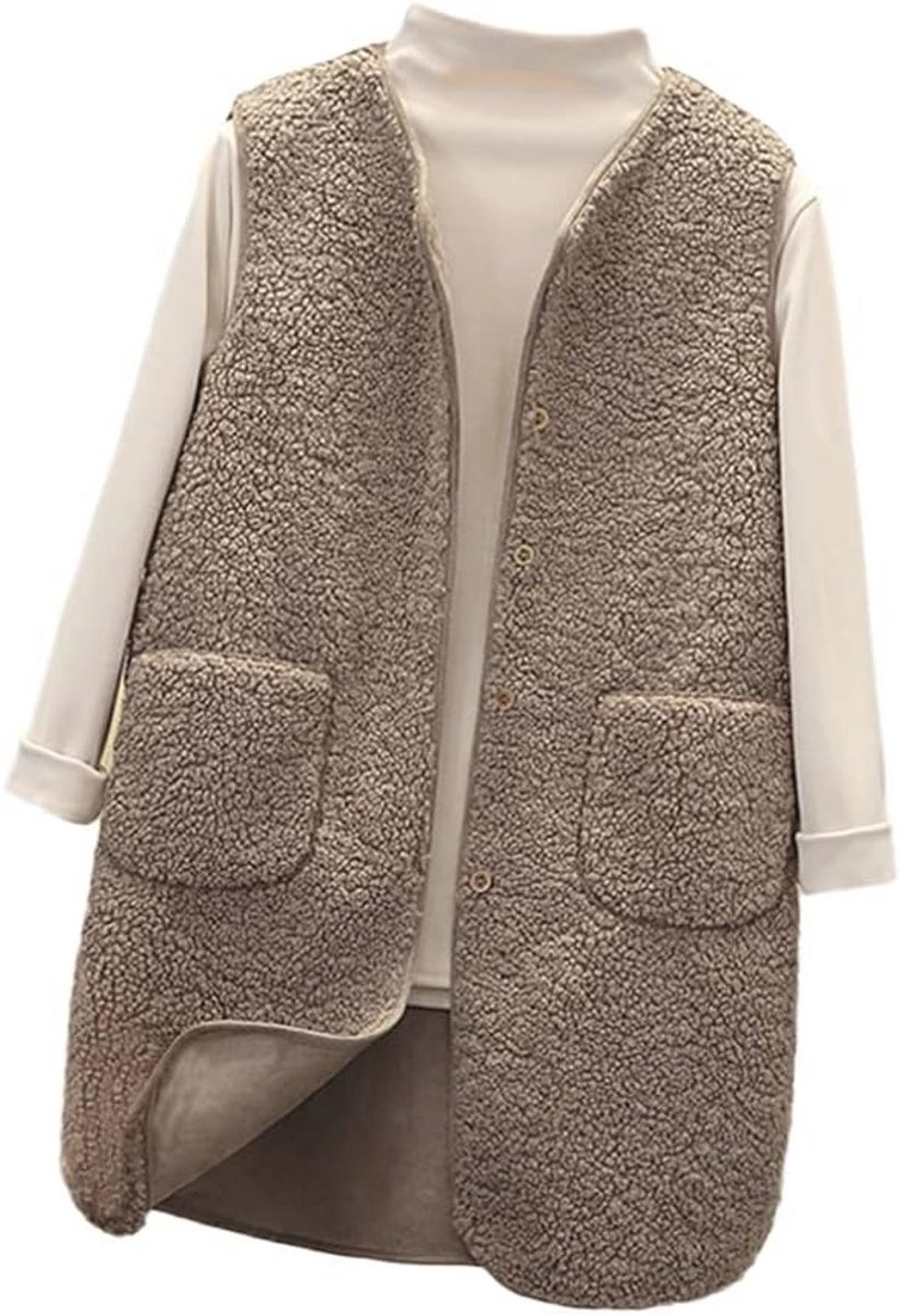 Lang Gilet Dames - Lichtgewicht Fleece Jas met Opstaande Kraag en Zakken