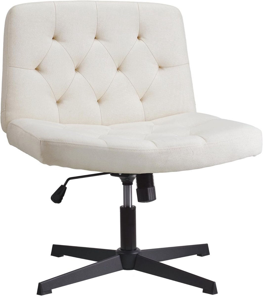 Armless Mid-Back Office Chair - Height Adjustable Wide Yoga Chair - Beige Fabric Swivel Chair
