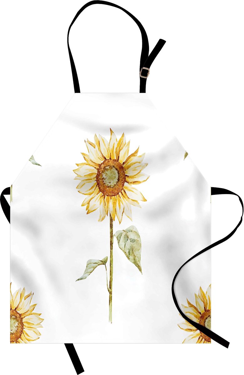 ABAKUHAUS Zonnebloem kookschort, zonnebloemen met aquarelleffect en een minimalististisch ontwerp als kunstwerk, kleurvast, hoogteverstelbaar, wasbaar, heldere digitale druk, geel en groen