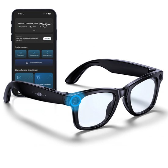 Camera bril 4K – Slimme bril met camera 8MP – Smart glasses met NL-app, vertaalfunctie, muziek – Lichtgewicht 42g – Smart bril / bril camera
