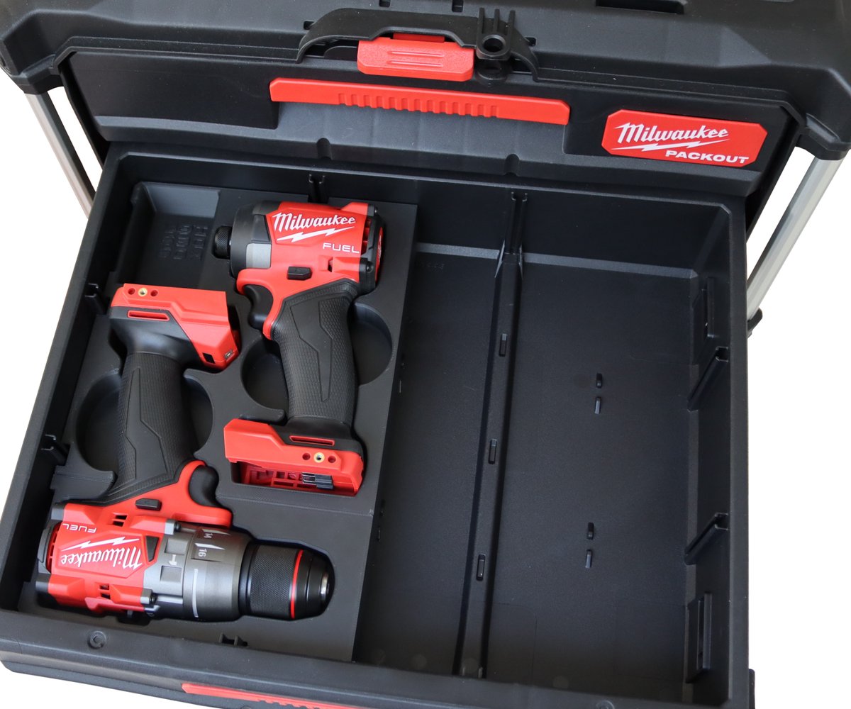 Milwaukee Packout 3/2 lades kist inzet – Professioneel 3D geprint voor M18 Gen 4 boor- en slagschroeftol - Gereeschapskoffer insert | Organizer tray | Packout accessoire