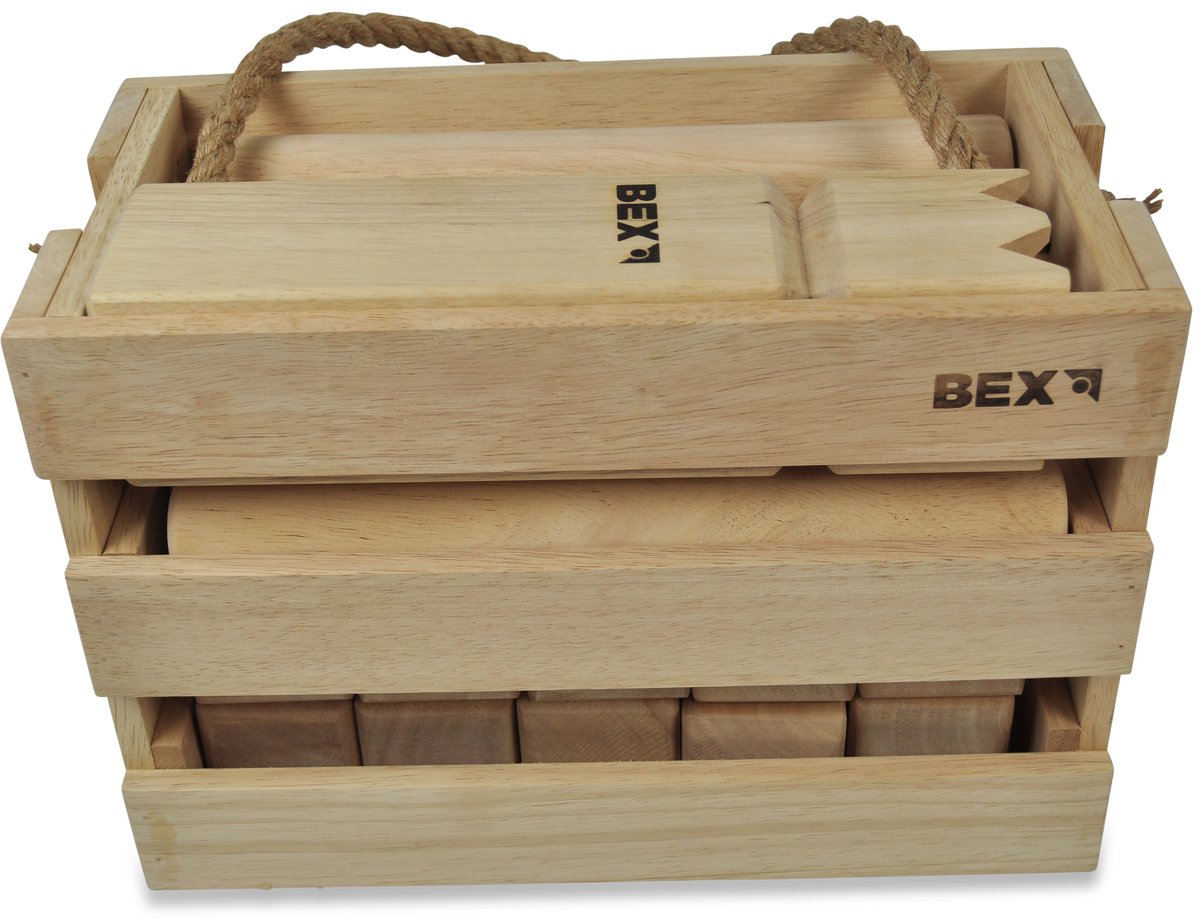 Bex Kubb Original – Zweeds Vikingschaak – Premium Buitenspel – Massief Rubberhout – Koning Met Houtkleurige Kroon – Vanaf 8 Jaar – Inclusief Luxe Houten Draagkist — afbeelding 8