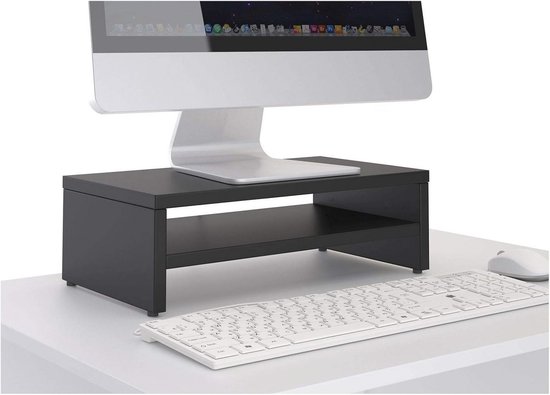 WALI Standverhoger voor computermonitorstandaard, 3 in hoogte verstelbare monitorverhoger, metalen bureau computerstandaard voor kantoor, thuis, schoolbenodigdheden, 37 x 24 cm, 2 stuks, zwart (STT003