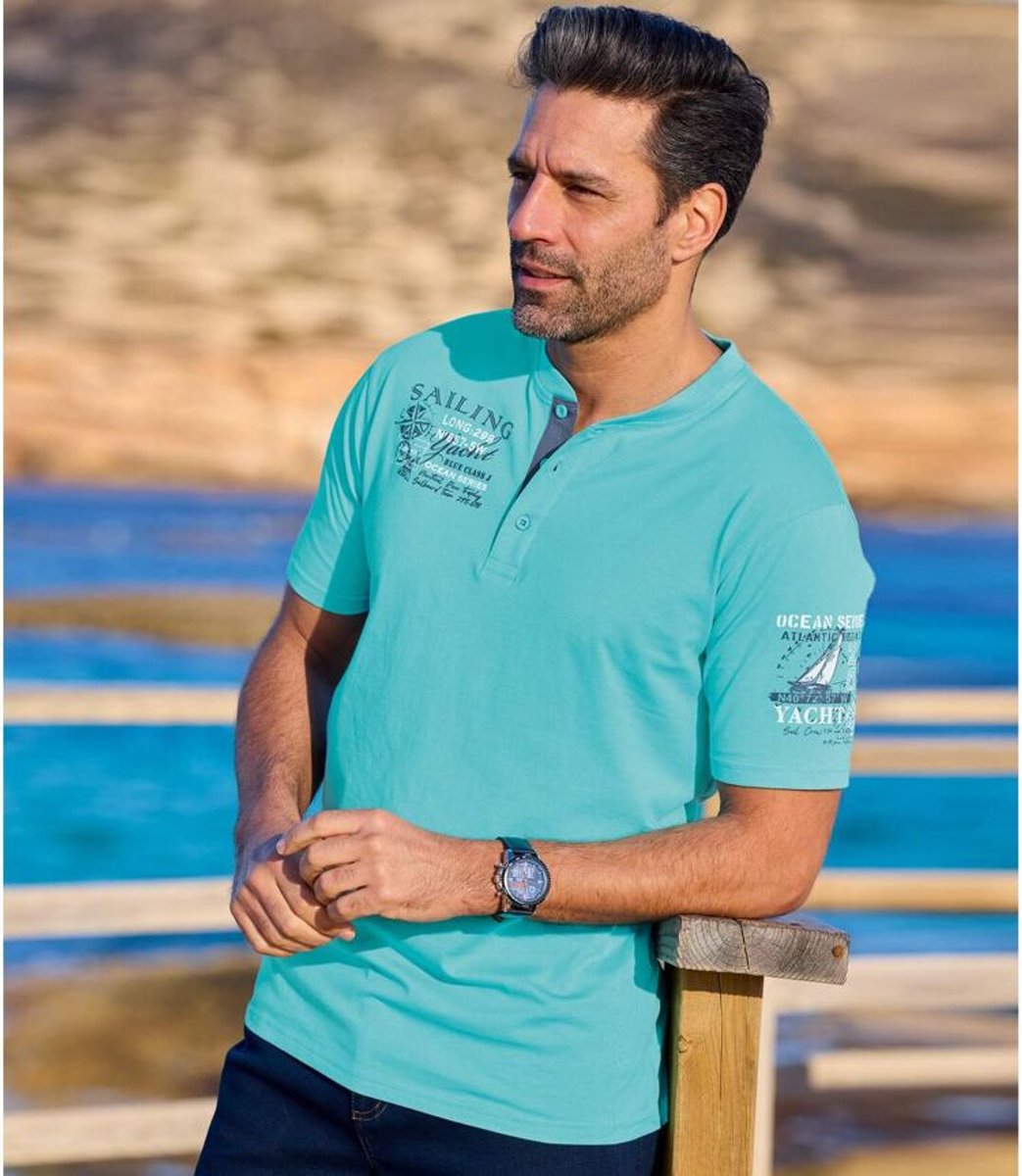 ATLAS FOR MEN - Set van 2 T-shirts met Tunesische hals Sailing - Heren - Verkrijgbaar in grote maten - XXL