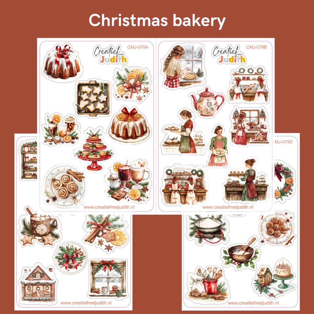 Bullet Journal Stickers - Planner Agenda Stickers - Christmas bakery stickers - 4 stickervellen - Kerst - Scrapbook stickers - Deco stickers - rood stickers - volwassenen en kinderen
