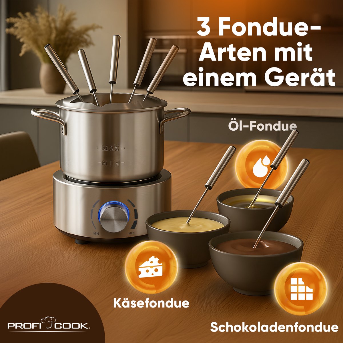 ProfiCook FD 1288 - Fondue Set - 8 personen - RVS – foto 8